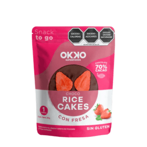 CHOCO RICE CAKES CON FRESA OKKO SUPERFOODS